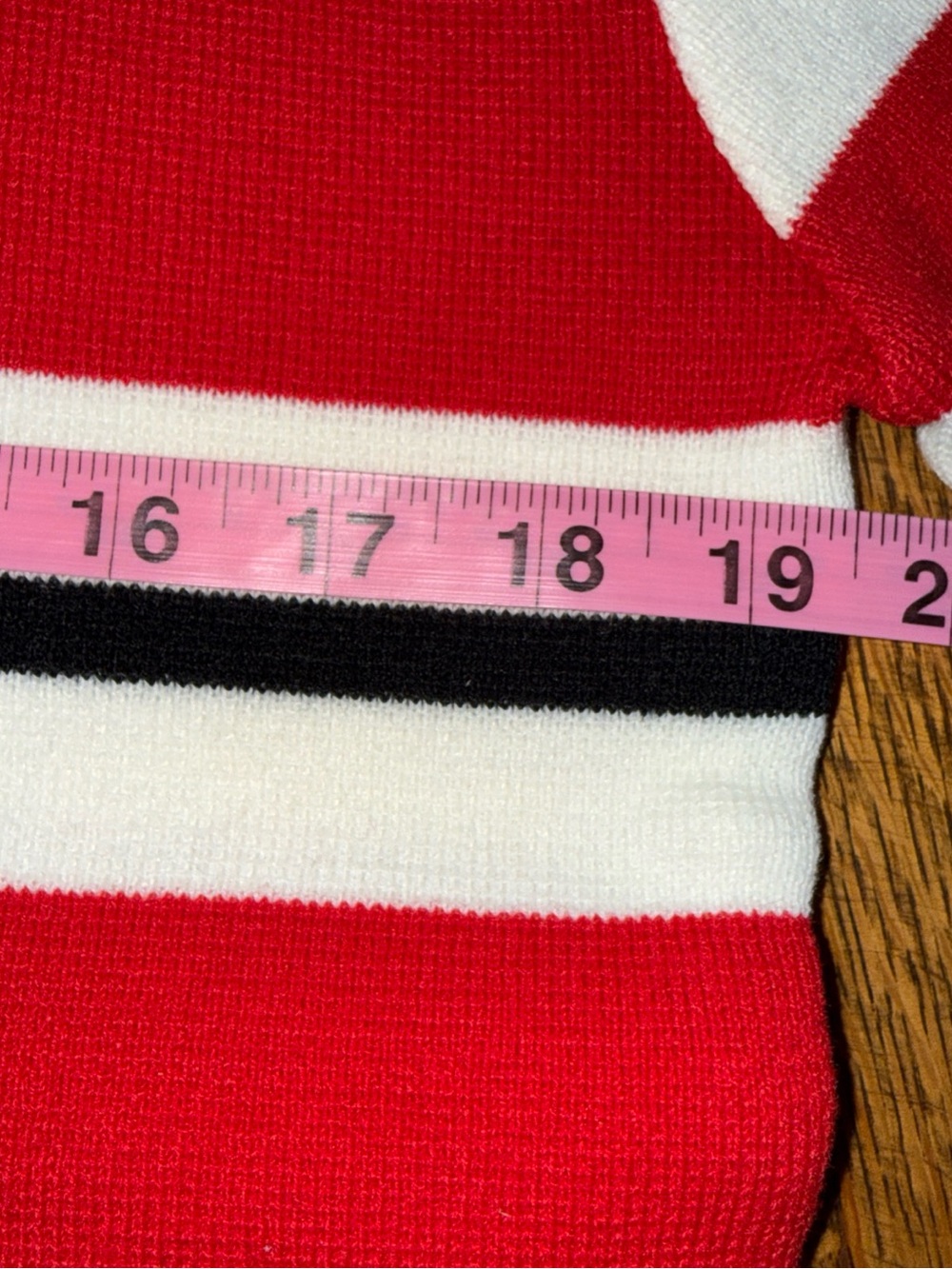 Red Crewneck Sweater with White & Black Stripe - Women's Crew Neck - Picture 9 of 13
